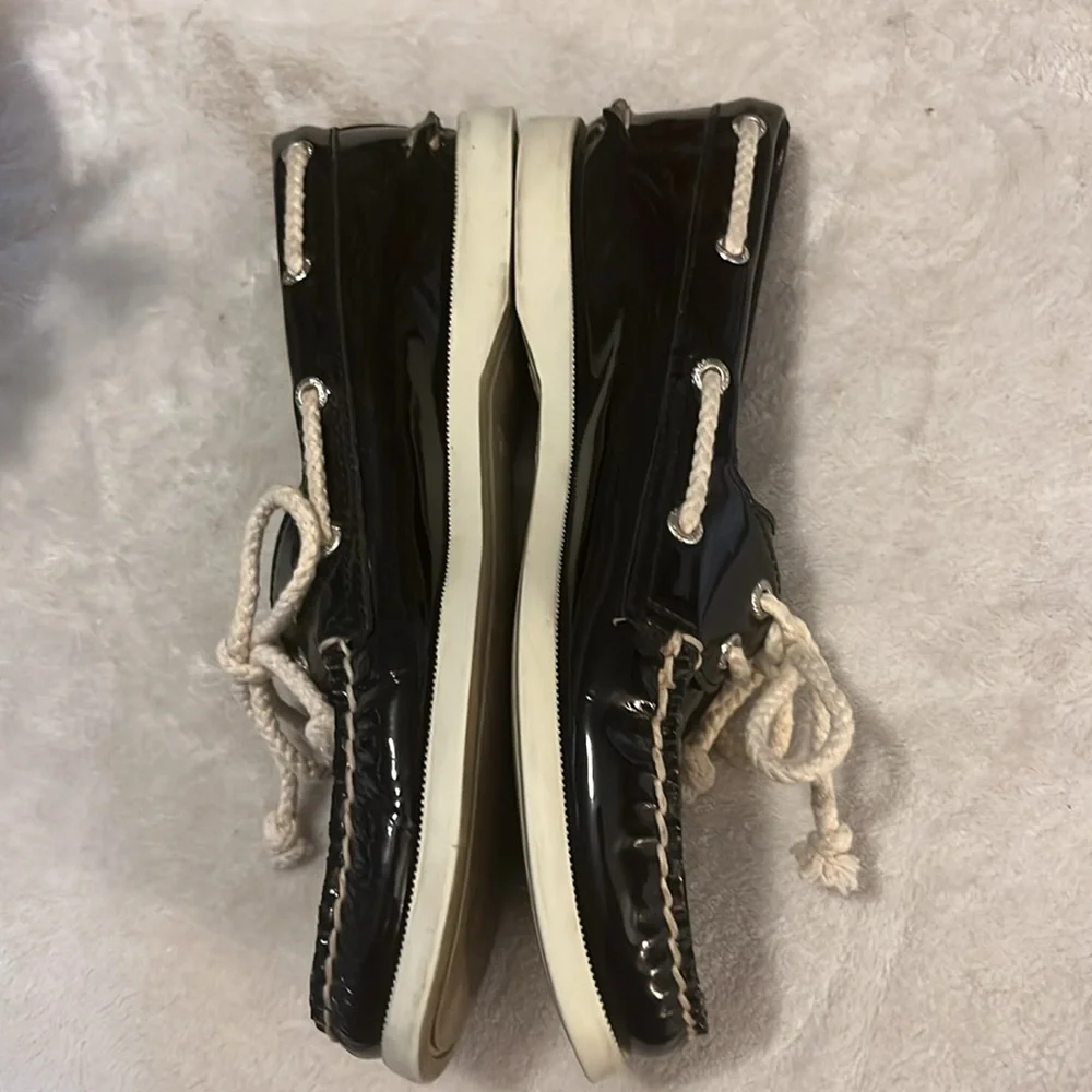 Sperry Black Patent Leather Topsider Loafer Moccasin Non-stick Boat Shoes
